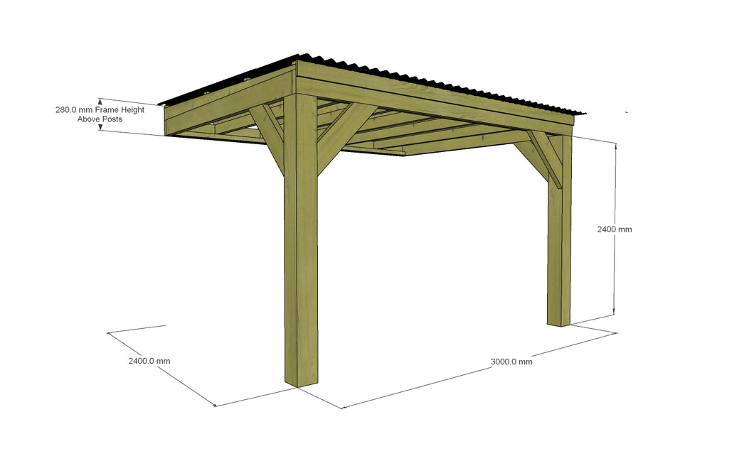 Chunky Wooden Lean to Box Pergola with Black Roof | Wychwood Black