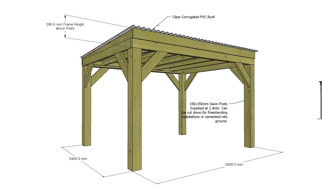 Chunky Wooden Box Pergola with Clear Roof | Wychwood Clear