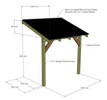 Load image into Gallery viewer, Wooden Lean to Gazebo with Black Corrugated Roof | Brampton Black
