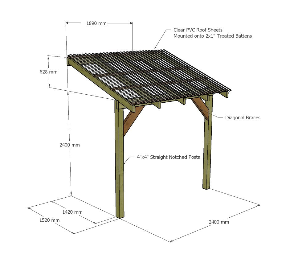 Wooden Lean to Gazebo with Clear Corrugated Roof | Brampton Clear