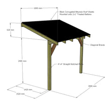 Load image into Gallery viewer, Wooden Lean to Gazebo with Black Corrugated Roof | Brampton Black
