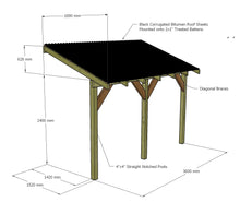 Load image into Gallery viewer, Wooden Lean to Gazebo with Black Corrugated Roof | Brampton Black
