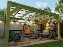 Load image into Gallery viewer, Chunky Wooden Box Pergola with Clear Roof | Wychwood Clear
