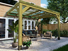 Load image into Gallery viewer, Chunky Wooden Lean to Box Pergola with Clear Roof | Wychwood Clear
