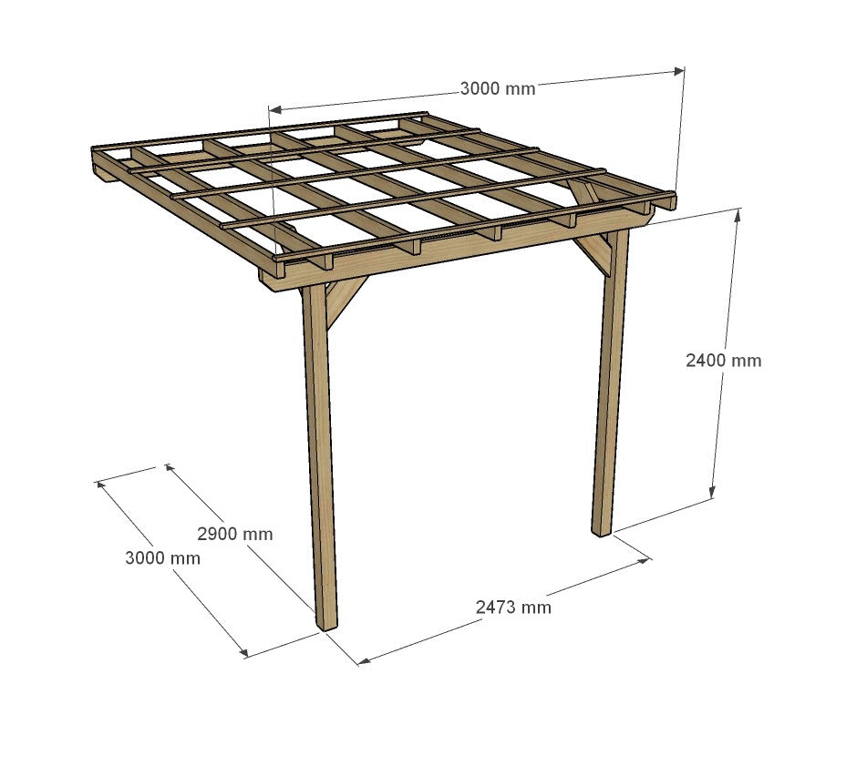 Wooden Lean to Shelter with Black Bitumen Corrugated Roof (3mtr depth, various lengths)