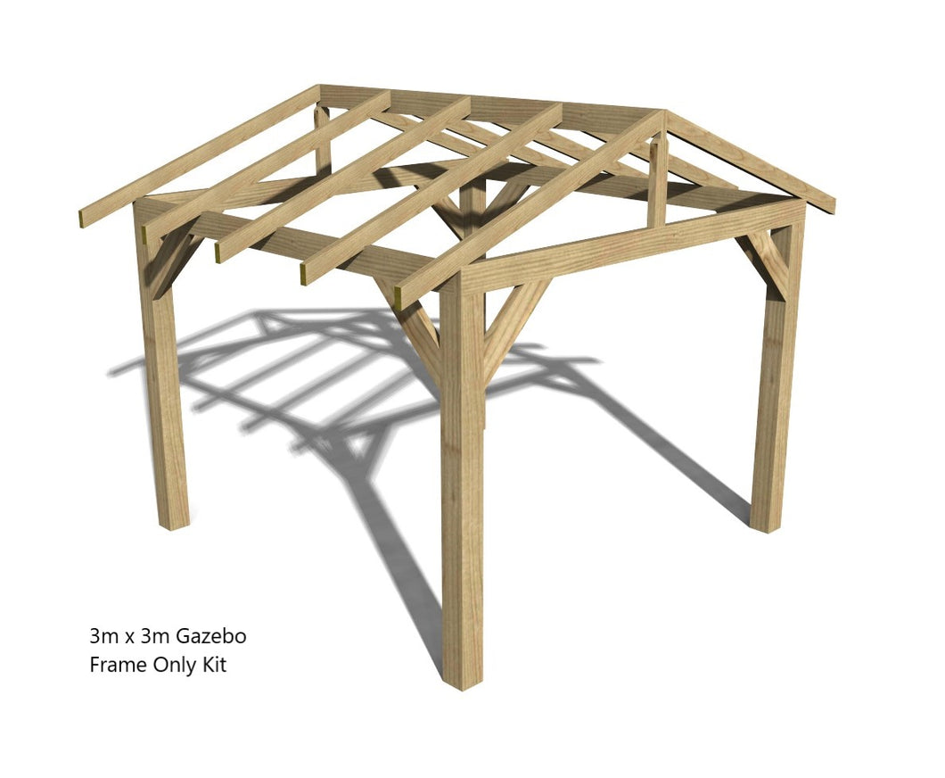 3m x 3m Wooden Gazebo - Tanalised Frame