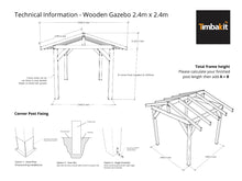 Load image into Gallery viewer, 2.4m x 2.4m Wooden Gazebo - Tanalised Frame
