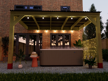 Load image into Gallery viewer, Chunky Wooden Lean to Box Pergola with Black Roof | Wychwood Black
