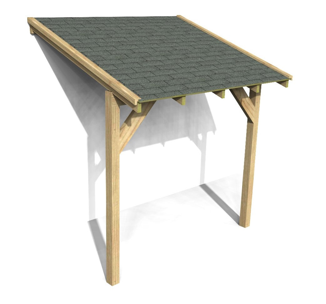 2.4m x 1.52m Wooden Lean to Canopy - Gazebo, Veranda - Frame with Ply & Felt Shingle Roof Kit