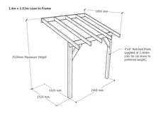 Load image into Gallery viewer, 2.4m x 1.52m Wooden Lean to Canopy - Gazebo, Veranda - Frame Only Kit
