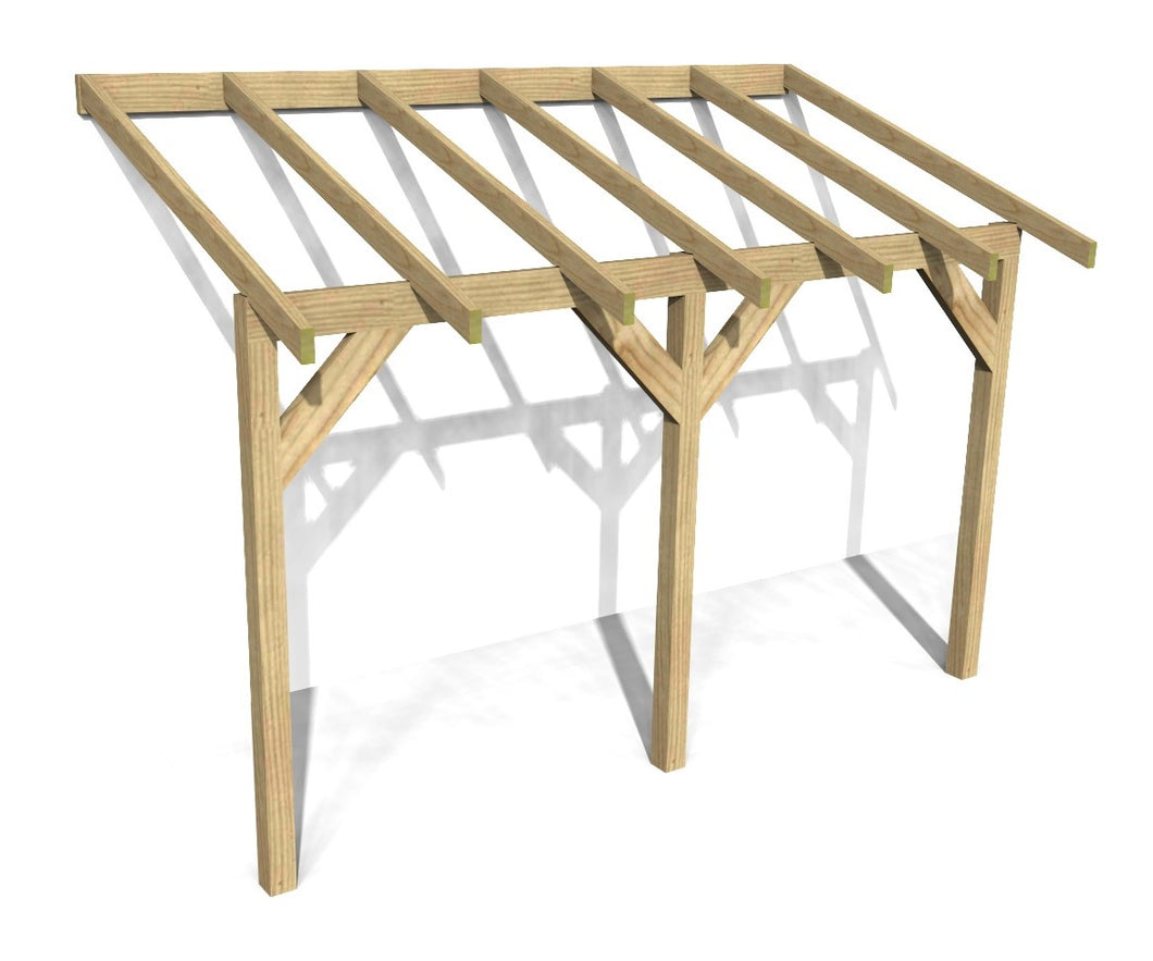3.6m x 1.52m Wooden Lean to Canopy - Gazebo, Veranda - Frame Only Kit
