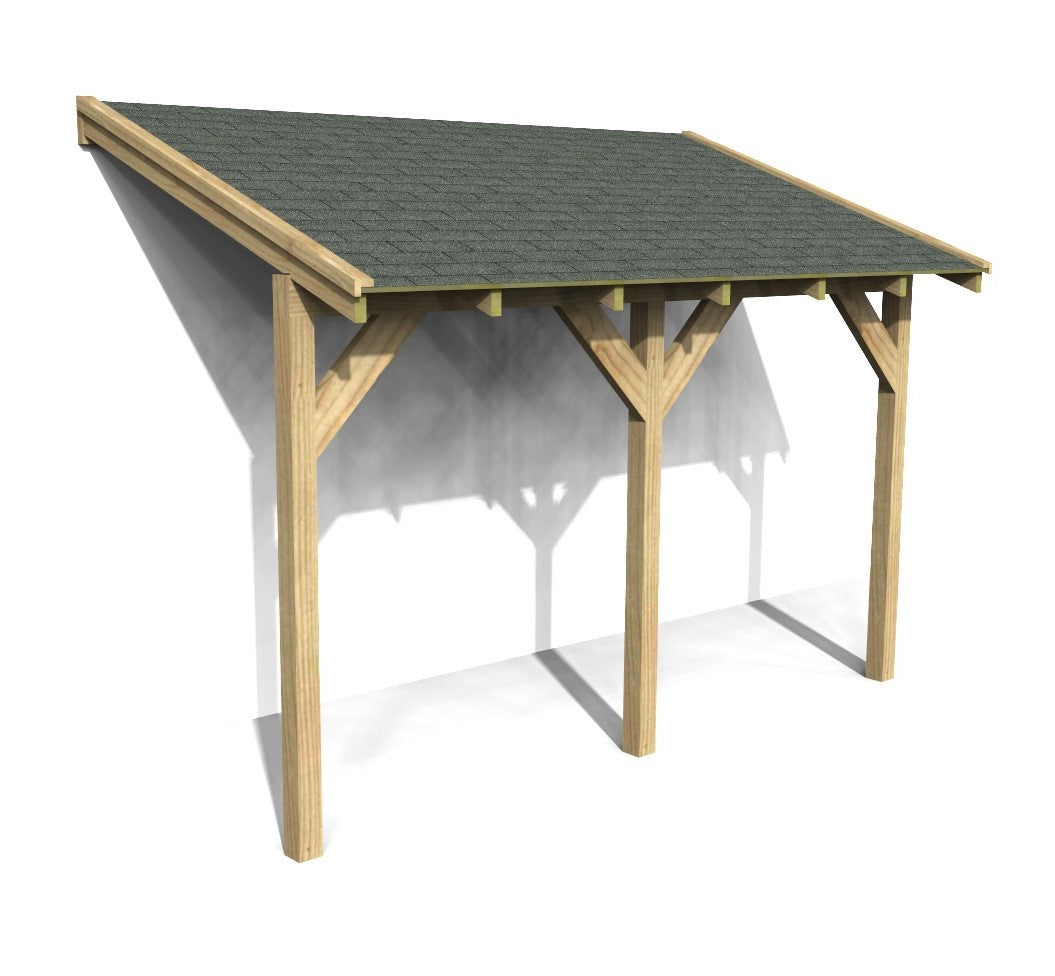3.6m x 1.52m Wooden Lean to Canopy - Gazebo, Veranda - Frame with Ply & Felt Shingle Roof Kit