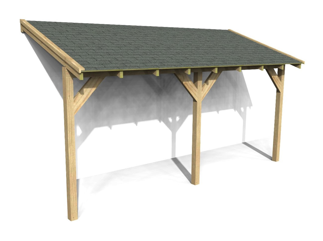 4.8m x 1.52m Wooden Lean to Canopy - Gazebo, Veranda - Frame with Ply & Felt Shingle Roof Kit