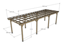 Load image into Gallery viewer, Freestanding Wooden Pergola Car Port Kit 9mtr x 3mtr - Frame Only/Clear PVC Corrugated Roof
