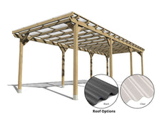 Load image into Gallery viewer, Freestanding Wooden Pergola Car Port Kit 9mtr x 3mtr - Frame Only/Clear PVC Corrugated Roof
